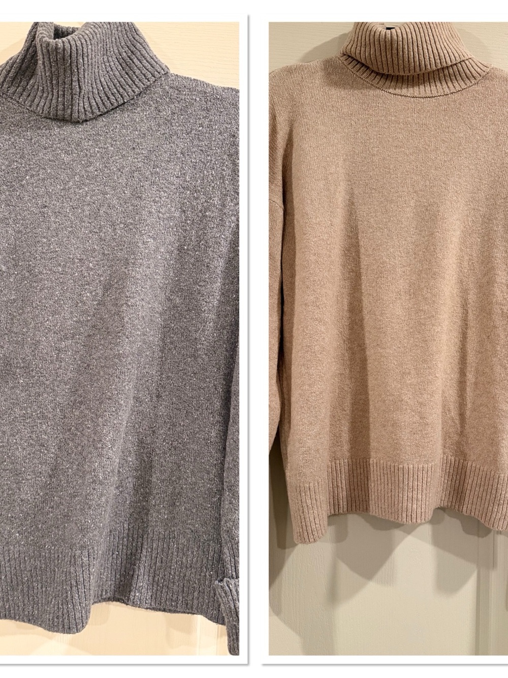 Two Old Navy Women’s Turtleneck Sweaters - Light Tan and Grey